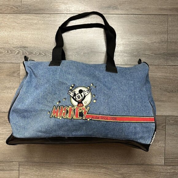 VTG  Embroidered Mickey Mouse Unlimited Denim Genuine Classic Large Duffel Bag - Picture 1 of 10